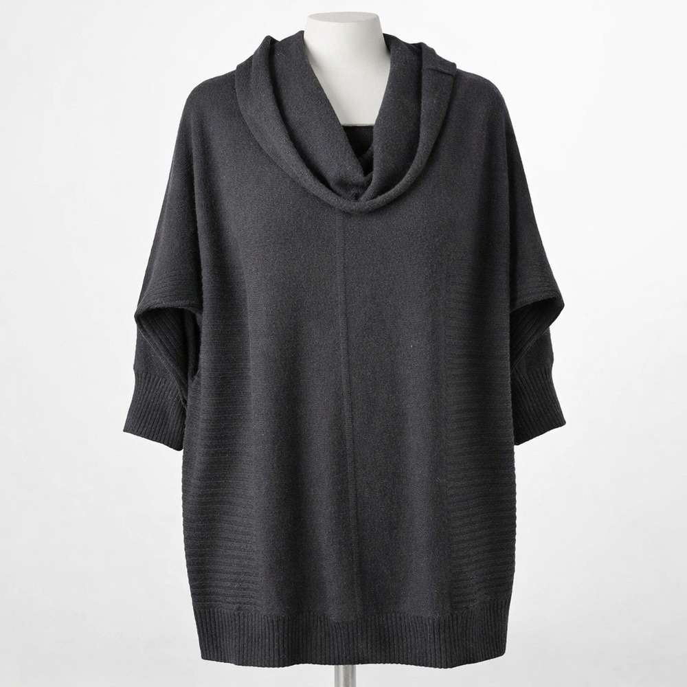100% Cashmere Cowl Neck Sweater Size S Black Lagenlook Quiet Luxury Minimalist